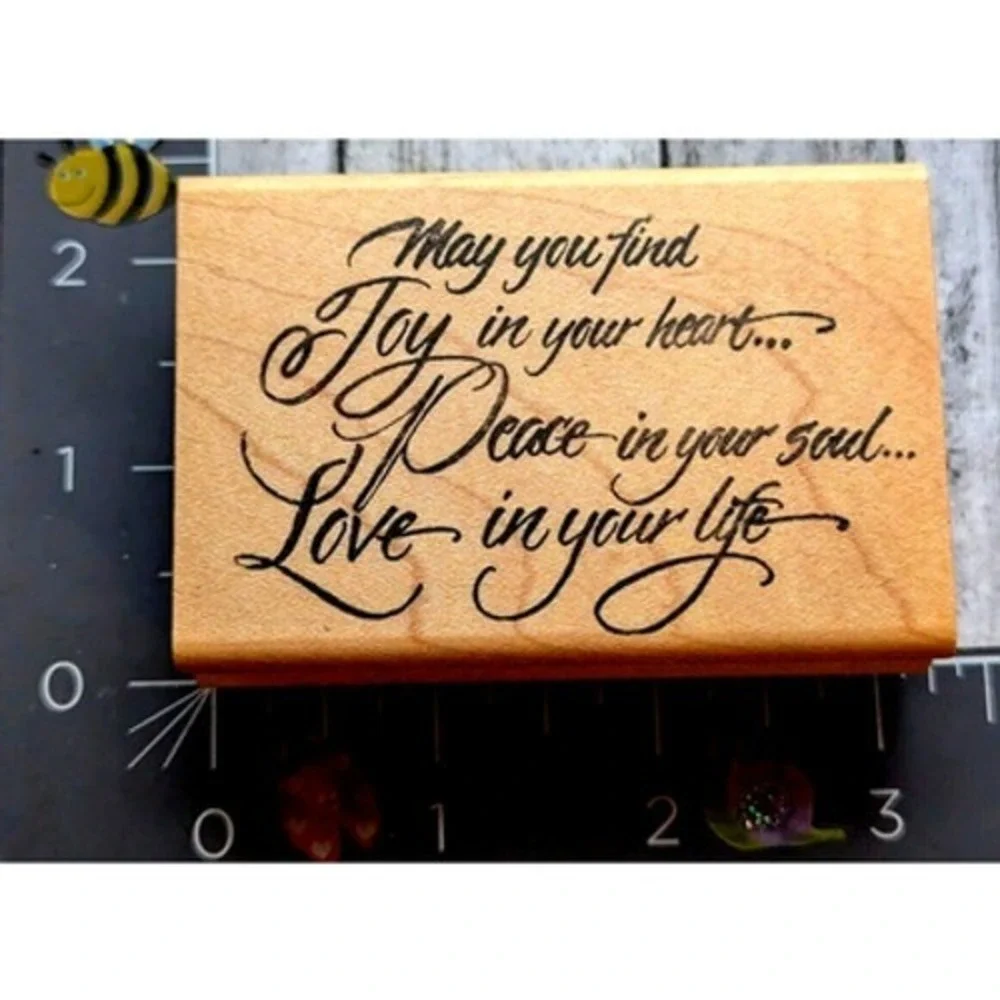 Creative Impressions May You Find Love Joy Peace Rubber Stamp Wood #F118